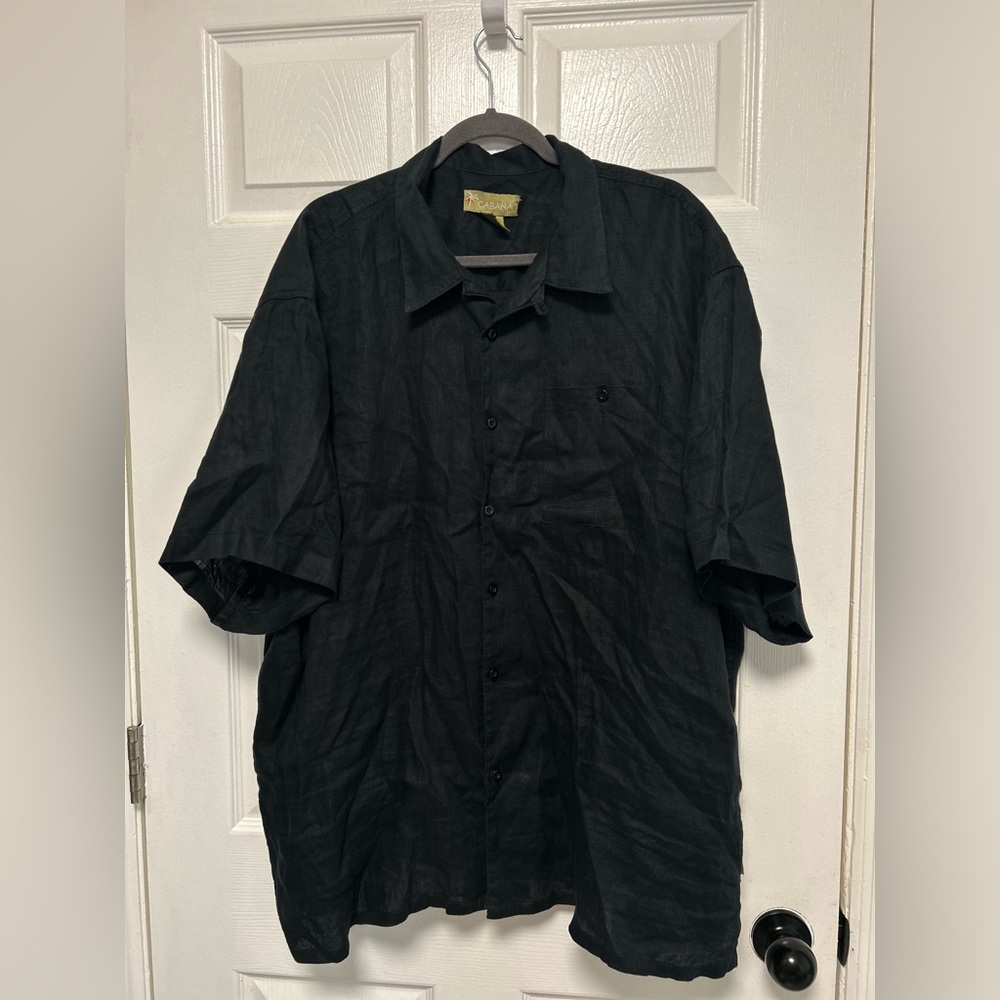 Cabana Men’s Hawaiian Shirt Adult 3X 100% Linen Beach Cruise Black